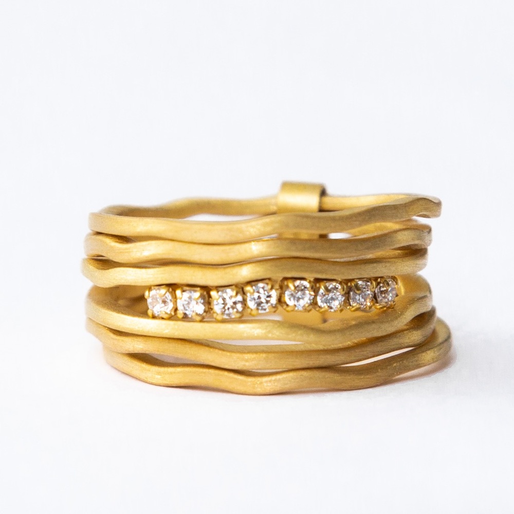 Faux diamond gold over sterling silver multi-row Diamonique ring Vicenza silver